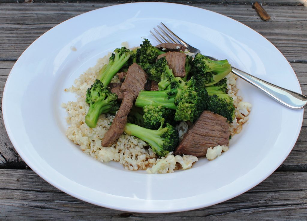 beef and broccoli with cauliflower rice